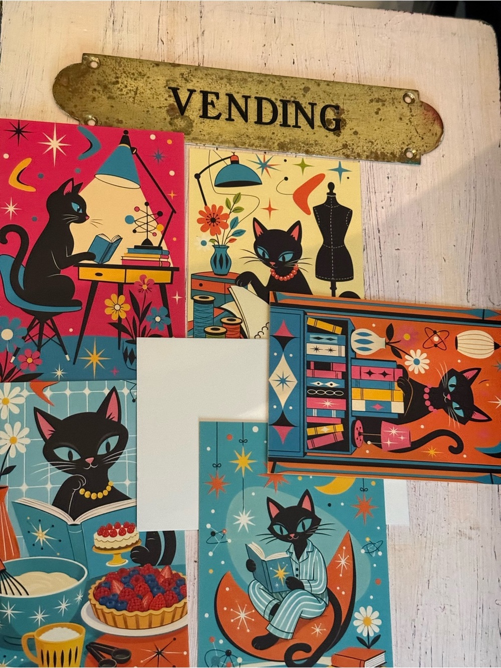 6 Retro Black Cat Art POSTCARD/NOTECARD PRINT Set🌀PRINTS VARY!!